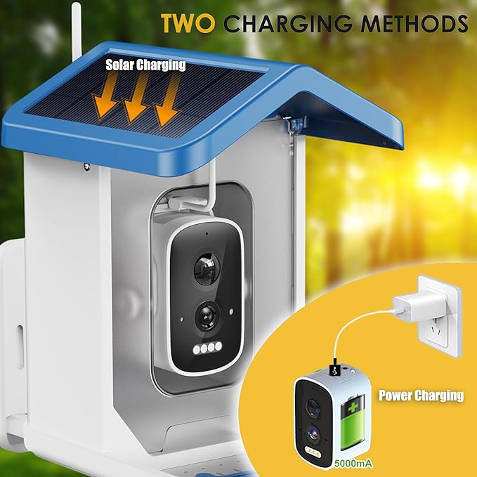 Bird Feeder with Camera, 2.5K UHD, AI Bird Species Recognition, Solar Powered, Instant Arrival Alerts, Weatherproof Squirrel-Proof Birdhouse with WiFi App Live View, 32GB Card & Accessories Included