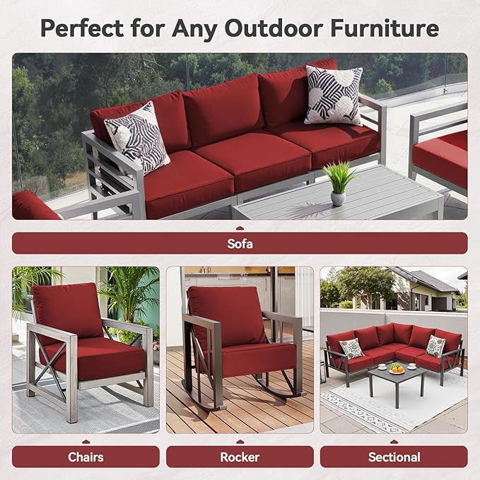 6" Thick Outdoor Cushions 22x24x6, 1-Set Deep Seat Patio Cushions with Removable Cover, Waterproof & Fade Resistant Replacement for Wicker Chair, Loveseat, Sofa - Red