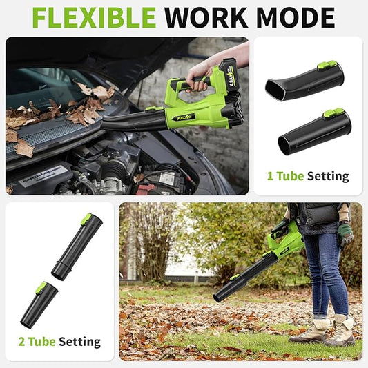 FULLYEA Cordless Leaf Blower 650CFM/180MPH, 21V Electric Leaf Blower with 3 Tubes & 2 x 4.0Ah Batteries, 6 Speed Modes, Battery Powered Leaf Blowers for Cleaning Patio, Yard, Garage, Lawn (Green)