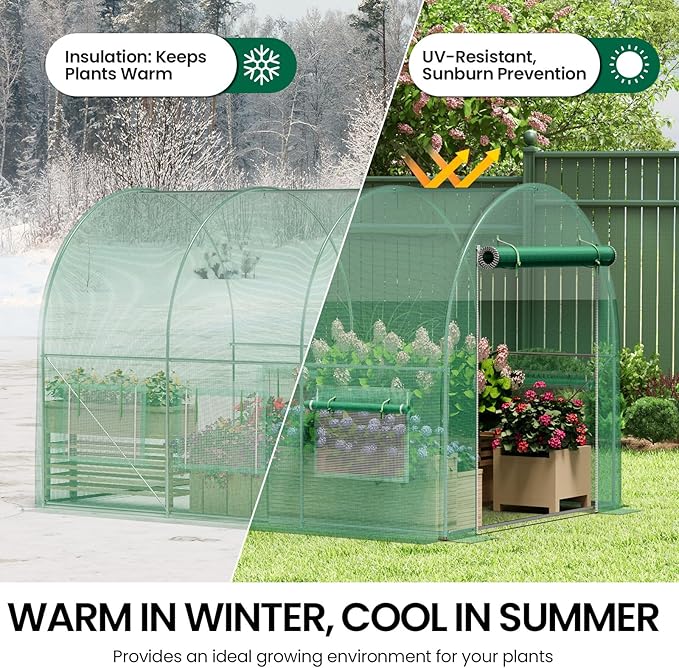 Walk-in Greenhouse 13×8×7FT, Outdoor Tunnel Greenhouse, Large Plant Hoop House for Outside, Hot House for Winter with 6 Ventilated Mesh Windows, Galvanized Steel Frame (Green, 13×8×7FT)