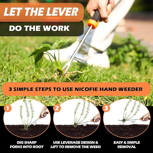 2025 Hand Weeder Tool, Rubber Handle Manual Weeder Puller Tool, Uprooting Weeding Tools, Crack Weeder Crevice, 4 Teeth Weeding Tool, Weeding Artifact Tool for Gardening(3 Pcs)