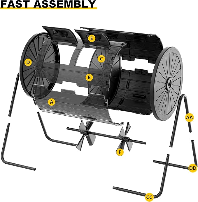 PatioZen Dual Chamber Tumbling Composter 45 Gallon Large Outdoor Tumbling Composter Efficient Batch Composting Easy Turn Design (Black 45Gal)