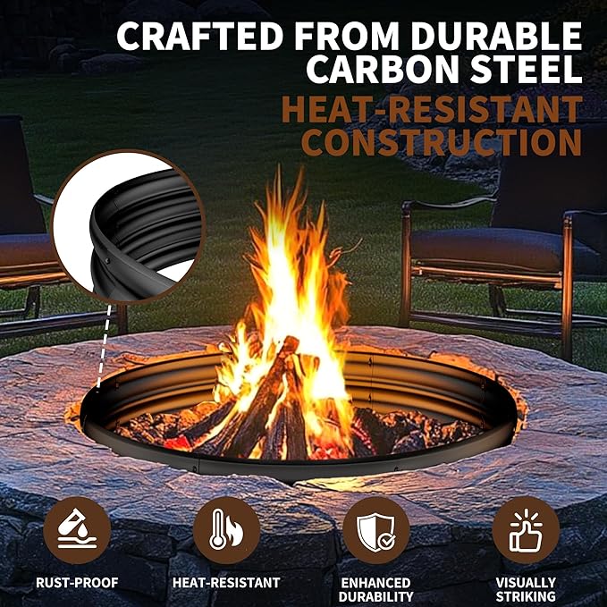 36 Inch Fire Pit Ring, Large Fire Pit for Outside Wood Burning, Fire Pits & Outdoor Fireplaces with High-Temperature Coating for Backyard, Bonfire, Camping, Beach (3x3 FT)