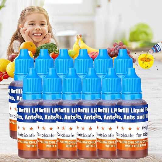 Fruit Fly Trap Refill Liquid, 0.68oz Bottle - Indoor Gnat Killer Lure Refill for House,Ready-to-Use Attractant for Home Kitchen,Safe Near Kids,Pets and Food(12 Pack)
