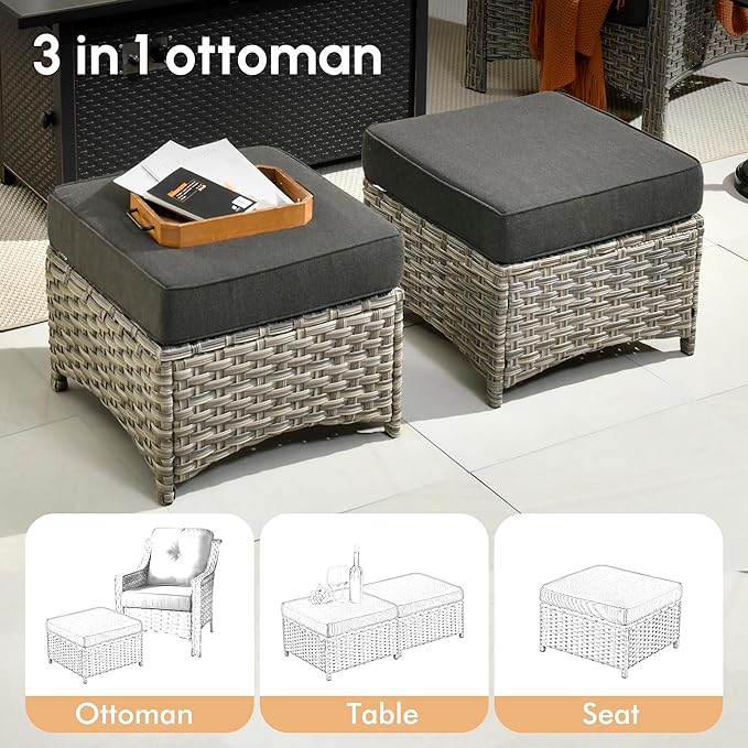 6 Pieces Patio Outdoor Furniture Set,All Weather Wicker Rattan Patio Seating Sofa and Chair Set w/Ottoman and Glowing Coffee Table,Outdoor Conversation Sets for Deck Yard Garden,Black