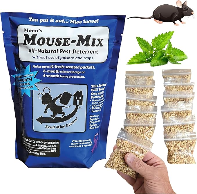 All-Natural Mouse-Mix Rodent and Pest Repellent, Repel Nesting in Your Home/Shed/Garage/RV/Car/Boat/Storage, Safe for Indoor Use, Kit & Pet Friendly -1 lb. Bag, Peppermint