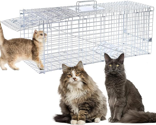 32" Live Animal Traps,Humane Animal Trap for Stray Cats up to 16.5 pounds, Raccoons, Squirrel, Skunk, Mole, Groundhog, Armadillo, Rabbit,Steel Foldable with Pedal Triggers