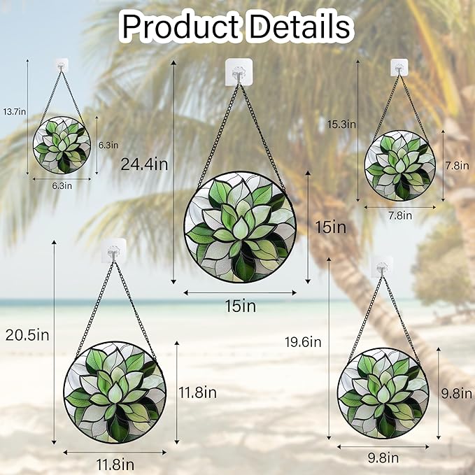 CRISGIF Stained Glass Window Hanging - Ireland Green Plants Suncatcher for Doors Garden Succulent Sun Catchers Decor Mother's St. Patrick's Day Birthday for Women Men Mom Nana 7.8 in