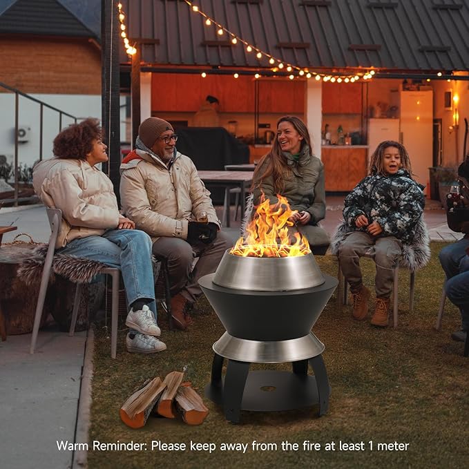 ONBRILL 20 Inch Smokeless Firepit, Outdoor Fire Pit with Waterproof Lid, Removable Ash Pan, Handbag, 2 in 1 Stainless Steel Potable Fire Pits for Outside Wood Burning, Bonfire, Camping, Picnic, Black