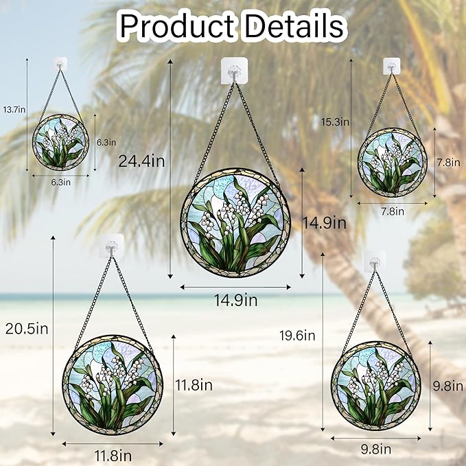 AMDERVEN Stained Glass Window Hanging, White Green Lily of The Walley Flowers Sun Catcher for Door Home Decor Plants Suncatcher Christmas Mother's Day Birthday Gifts for Women Men Mom Nana 11.8 in