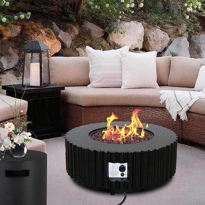 Afterglow Firepits All Terrafab External Gas Tank for Outdoor Use Round 50000Btu, Black