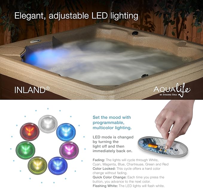 Inland 6 Person Indoor Outdoor Hot Tub, Plug & Play Spa, 24 Jets, LED Lighting System, Insulated Spa Cover, Aqualife by Strong Spas