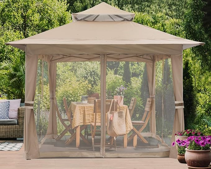 ABCCANOPY Pop Up Gazebo 13x13 - Outdoor Canopy Tent with Mosquito Netting for Patio Garden Backyard (Khaki)