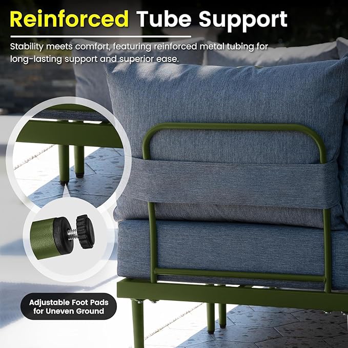 Sundale Outdoor 4 Pieces Patio Furniture Set, L-Shaped Outdoor Sectional Sofa with 6 Inch Olefin Cushion, All-Weather Modern Metal Outdoor Conversation Sets