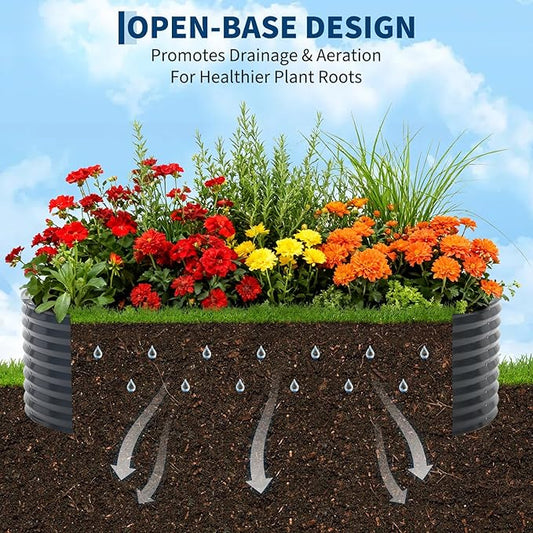 Oval Galvanized Raised Garden Bed Kit with Zippered PVC Cover, Easy Assembly, Thick Metal Outdoor Planter Box for Vegetables, Flowers, Patio Gardening, Grey