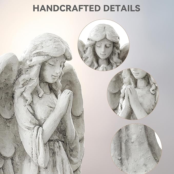 Ultym Praying Angel Statue for Outdoor Garden, 26.4 Inch Large Heavenly Memorial Sculpture,Durable MGO Stone Standing Angels for Yard, Patio or Cemetery Decor,Offering Comfort & Peace, Antique White