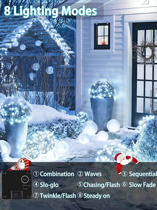 4 Pack 180FT Solar Christmas Lights Outdoor Waterproof, Super Bright 320 LED Solar String Lights with 8 Lighting Modes, Green Wire Solar Twinkle Fairy Lights for Outside Tree Xmas Party(Cool White)