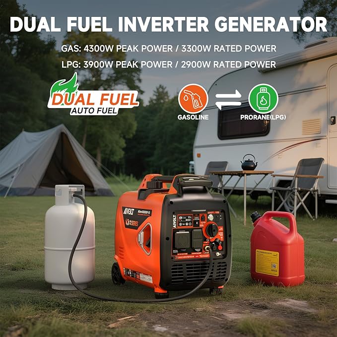 4300W Dual Fuel Inverter Generator w/Wheel Kit, Remote Electric Start, Auto-switch, Ultra-quiet for RV Camping & Home Backup