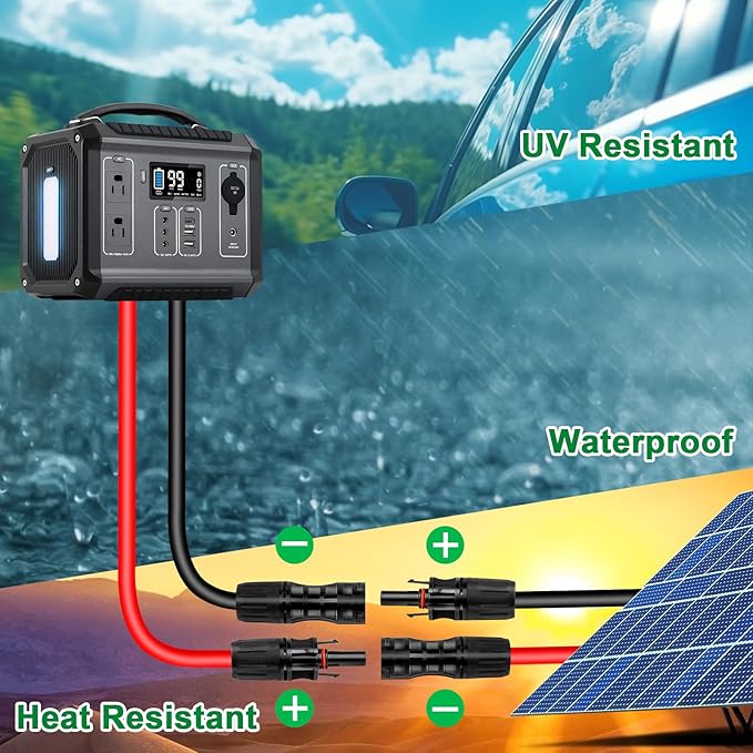 Solar Extension Cable 8AWG 10FT 2-Pack (Red + Black), PV Wire with Male/Female Solar Connectors, Weatherproof Solar Panel Wire for RV, Boat, Inverter, Off-Grid Systems
