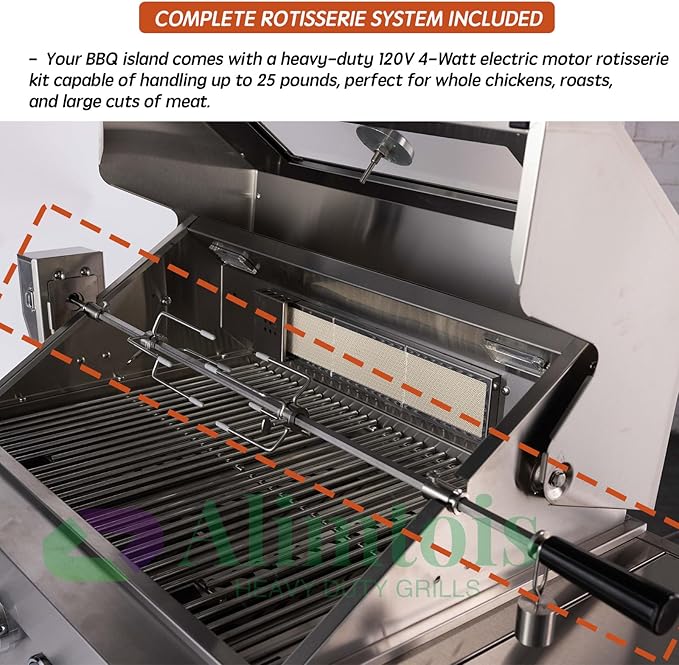 BBQ Island Outdoor Kitchen: 46-Inch 4-Burner 72000 BTU Modular Outdoor Grill Island with Rotisserie Kit and Side Burner - Pre-Assembled with Storage & Wheels