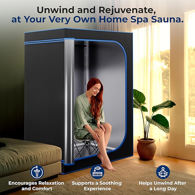 SereneLife Portable Sauna for Home, 2 Person Steam Sauna Tent with 4L Steamer, 2 Folding Sauna Chairs, Remote Control In-Home Spa, 6' x 4'