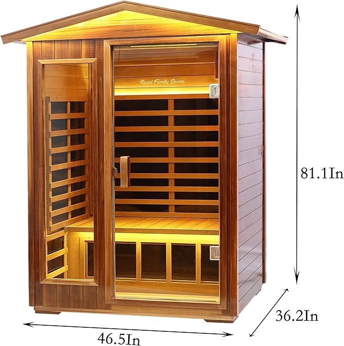LTCCDSS Outdoor Red Cedar Sauna 2 Person Far Infrared Sauna, Withstand Outdoor Temp -10℉-149℉| Low EMF Sauna Room for Home-9 Low EMF Heaters-Chromotherapys-Bluetooth Speaker