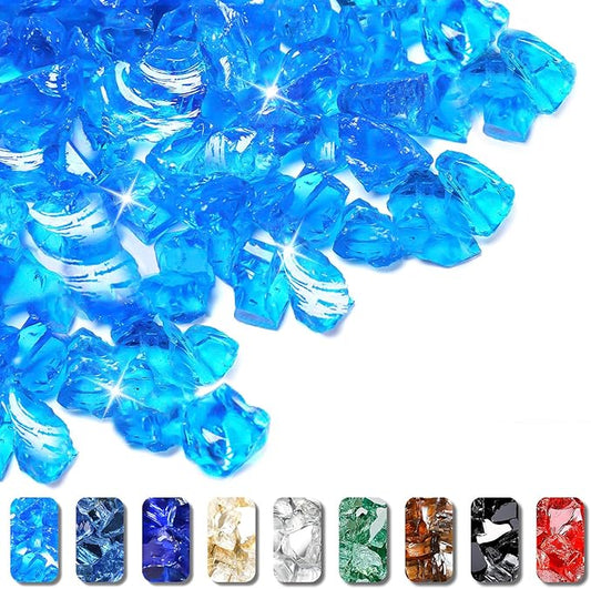 GRISUN Caribbean Blue Fire Glass for Fire Pit - 1/2 Inch Tempered Glass Rocks for Natural or Propane Fireplace, Safe for Outdoors and Indoors Firepit Glass, 10 Pounds