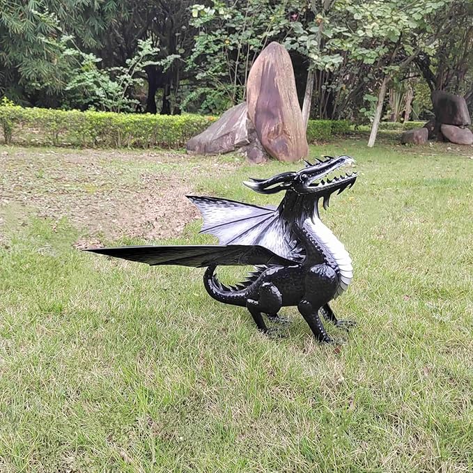 Joyful Home Decorative Black Echo Dragon Garden Sculpture, Design Horned Dragon Winged Gargoyle Dragon– Patio Porch Courtyard Decor-Rockery Topper Statue-Gothic Flying Grotesque Dragon