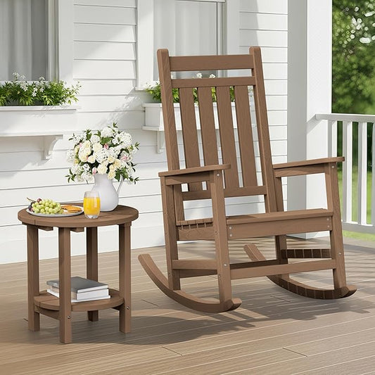 SERWALL Round Outdoor Side Table Set of 2, HDPE Small Adirondack Double End Table, Brown