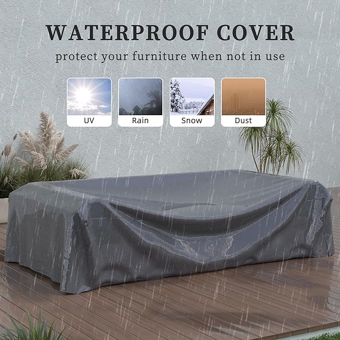 UDPATIO Patio Furniture Set, 5 Pieces Outdoor Conversation Sets with Rocking Swivel Chairs, Wicker Rattan Outdoor Sofa Set with Storage Table and Waterproof Covers for Backyard, Deck, Porch, Grey