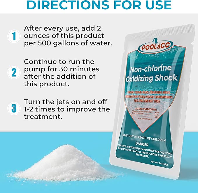 Non-Chlorine Spa Shock Oxidizer for Hot Tub, Chlorine-Free Treatment & Enhanced Oxidizing Shock for Hot Tubs & Spas, Single Dose Packets for Easy Hot Tub Maintenance & Treatment - 6 Packs