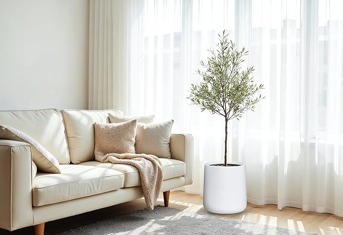 14"H x 13.7"D Conico Fiberstone Round Planter - Christmas Tree Planter, Smooth Finishes, Weather Resistant for Indoor and Outdoor Use, Included 2 Extra Coco Mats (White, 10.6" Pot Opening)