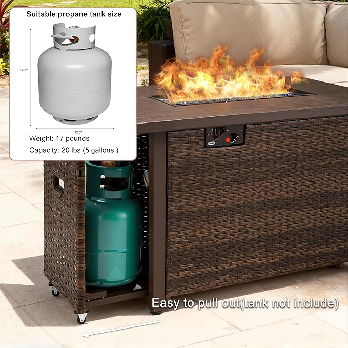 42 Inch Propane Fire Pit Table, 50,000 BTU Outdoor Gas Fire Pits with Removable Lid, 2 in 1 Rectangular Firepit Table for Outside Patio Deck and Garden