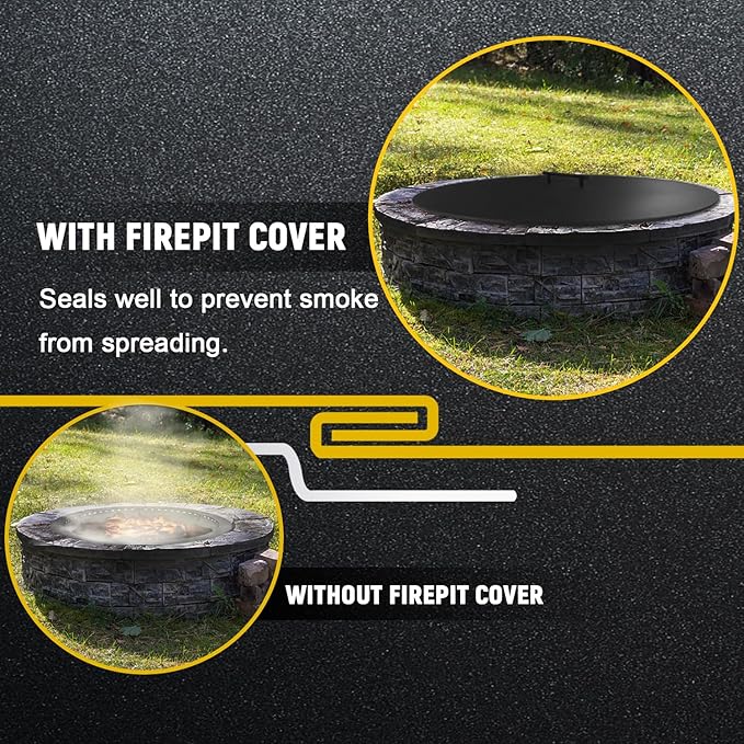 34" Fire Pit Cover Lid Round Outdoor Fireplace Cover Lid Heat Resistant Flat Fire Pit Burner Pan Cover for Round Patio Fire Pit Prevent Sparks, Snuff Campfire