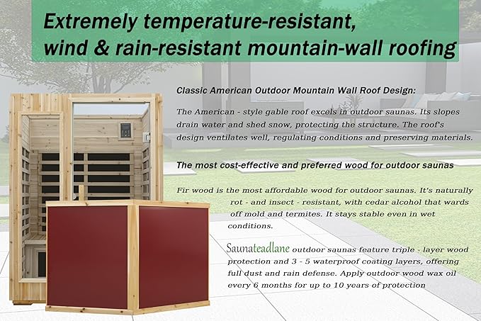 LTCCDSS Low EMF Outdoor Far Infrared Sauna 2-Person, Hemlock Wood Sauna for Home, Withstand Outdoor Temp -5℉-104℉, Bluetooth Speakers, LED Reading Lamps, Chromotherapy Light