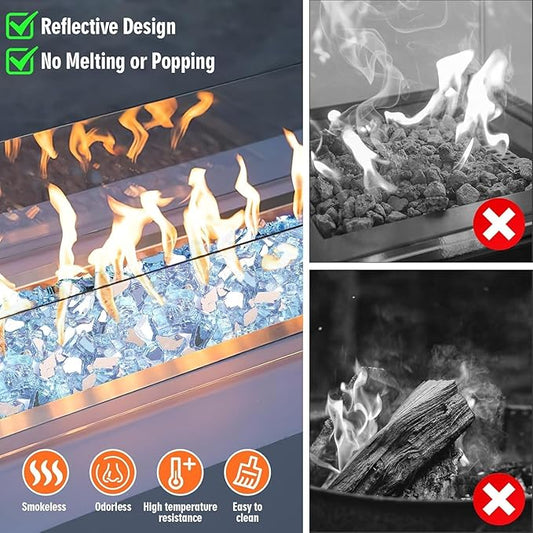 Mesida 1/4 Inch Reflective Fire Glass for Propane Fire Pit – 10 lb Tempered Glass Rocks for Gas Fireplace, Fire Bowl & Patio Landscape Decoration,Pacific Blue
