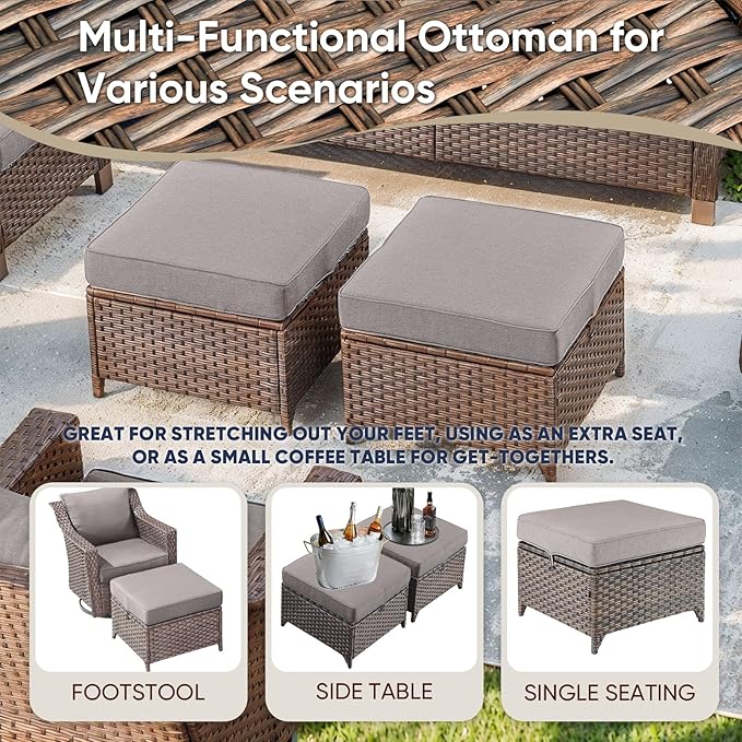 6 Pieces Outdoor Patio Furniture-High Back Rattan Wicker Couch with Outdoor Chairs Patio Conversation Sets for Porch Garden Backyard Poolside-Brown/Grey