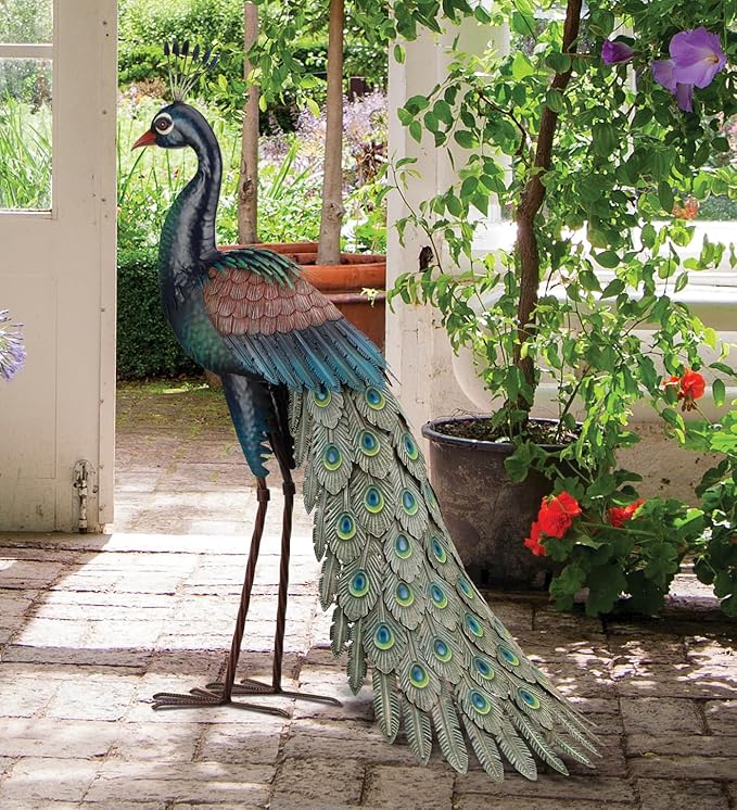 Regal Art & Gift Peacock Metal Statue – Indoor Outdoor Decorative Sculpture for Home & Garden Décor, Weather-Resistant Yard Art Figure for Patio, Lawn, Standing