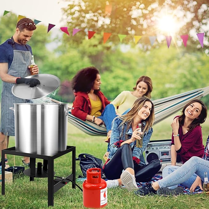 OT1001 Seafood Boil Kit, Featuring a Propane Burner, Propane Regulator, and a 100QT Pot with Basket, Built for Heavy-Duty Outdoor Use for Hotel Catering,Crawfish Boil Party,Community Event