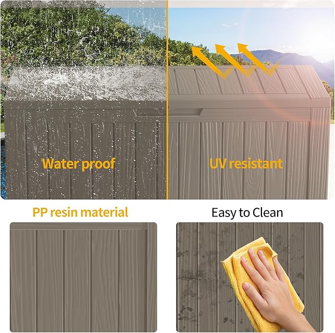 82 Gallon Waterproof Large Resin Deck Box Indoor/Outdoor Lockable Storage Container and Seating for Garden, Pool, and Patio (82 Gallon, Grey)