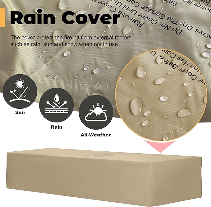 54-inch Propane Fire Pit Coffee Table with Tank Cover Table - 50,000BTU Outdoor Modern Concrete Rectangle Fire Table, Waterproof Cover, Auto-Ignition, Free Lava Rocks & Metal Lid