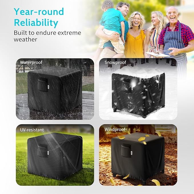 32" Square Fire Pit Cover – Heavy-Duty Waterproof Oxford, Buckle Straps, Air Vents & Drawstring – Windproof & UV-Resistant for Worry-Free Year-Round Protection on Patio Fire Pits & Tables
