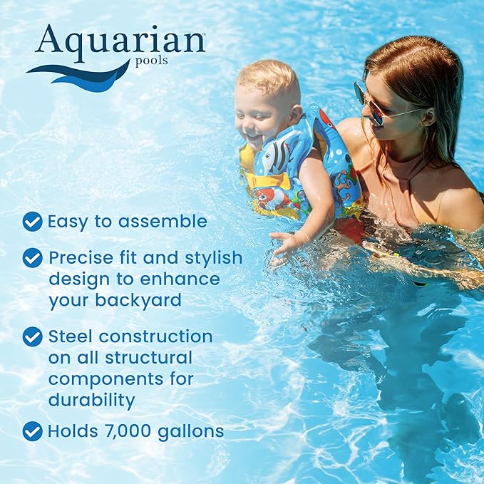 Aquarian Above Ground Pool Kit w/Pump & Leaf Skimmer, Phoenix Steel-Frame, 21', Transparent - Large Heavy-Duty Outdoor Family Swimming Pool for Backyard, Patio, and Yard