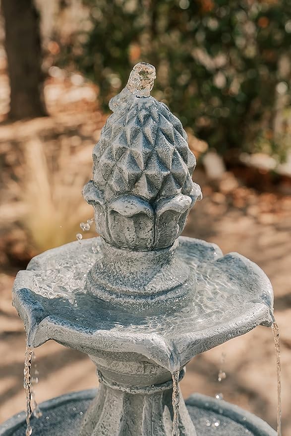 XBrand Outdoor Water Fountain 51 inch 3-Tier Garden Fountain with Pump, Weather Resistant Resin Patio & Yard Waterfall Feature - Grey