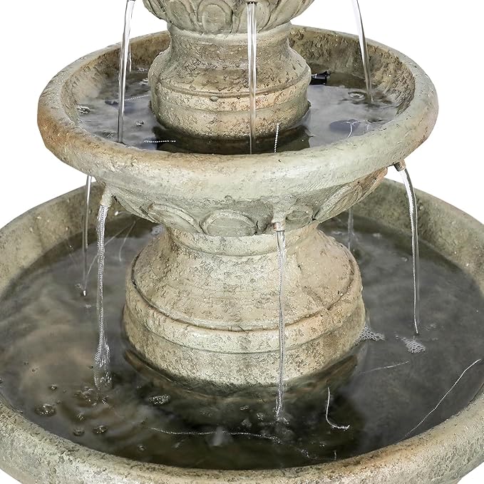 ourrco 42.5" H Traditional Outdoor Water Fountain with Pineapple Finial – Classic Garden Décor with Flowing Cascade and Antique Stone Finish for Patios, Lawns, and Courtyards
