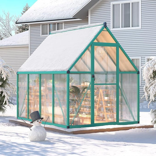 6 x 7 ft Greenhouse, Polycarbonate Walk-in Greenhouse with Aluminum Frame, Adjustable Roof Vent and Lockable Door, Easy Assembly, Green Houses for Outside, Garden, Backyard and Patio