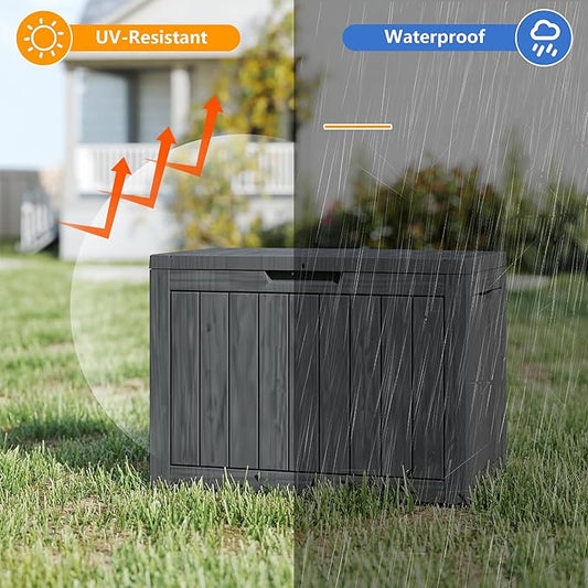 45 Gallon Outdoor Storage Box Waterproof, Resin Deck Boxes with Lockable Lid & UV-Resistant for Patio, Pool, Garden Furniture Cushions & Accessories, Black