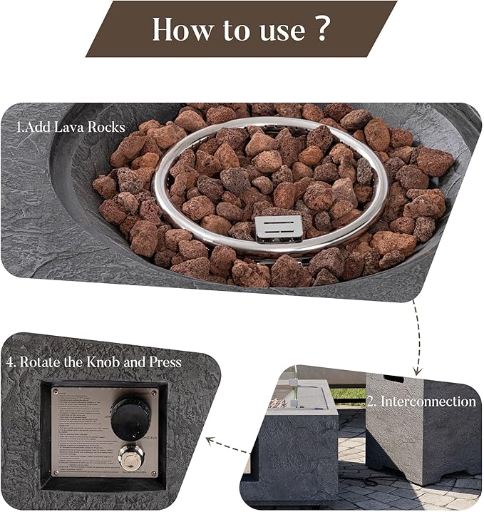 Cosiest Propane Fire Pit for Outside, 28 in Round Gas Fire Pits for Outdoor Patio, Certified, 50000 BTU Concrete Rectangle Base with Rain Cover, Free Lava Rocks
