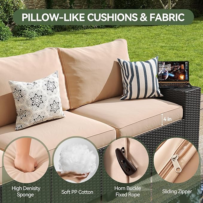 Aoxun Patio Furniture Set, 12 Pcs Outdoor Patio Furniture Sets with 4 in Thicken Cushion, Widen Armrests Wicker Outdoor Sectional for Backyard (Waterproof Cover Include)