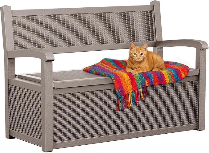 EasyUp 80 Gallon Outdoor Storage Bench, Waterproof and Lockable Deck Box Outdoor Storage Furniture for Patio,Garden,and Porch – Perfect for Storing Garden Tools and Cushions(Gray)